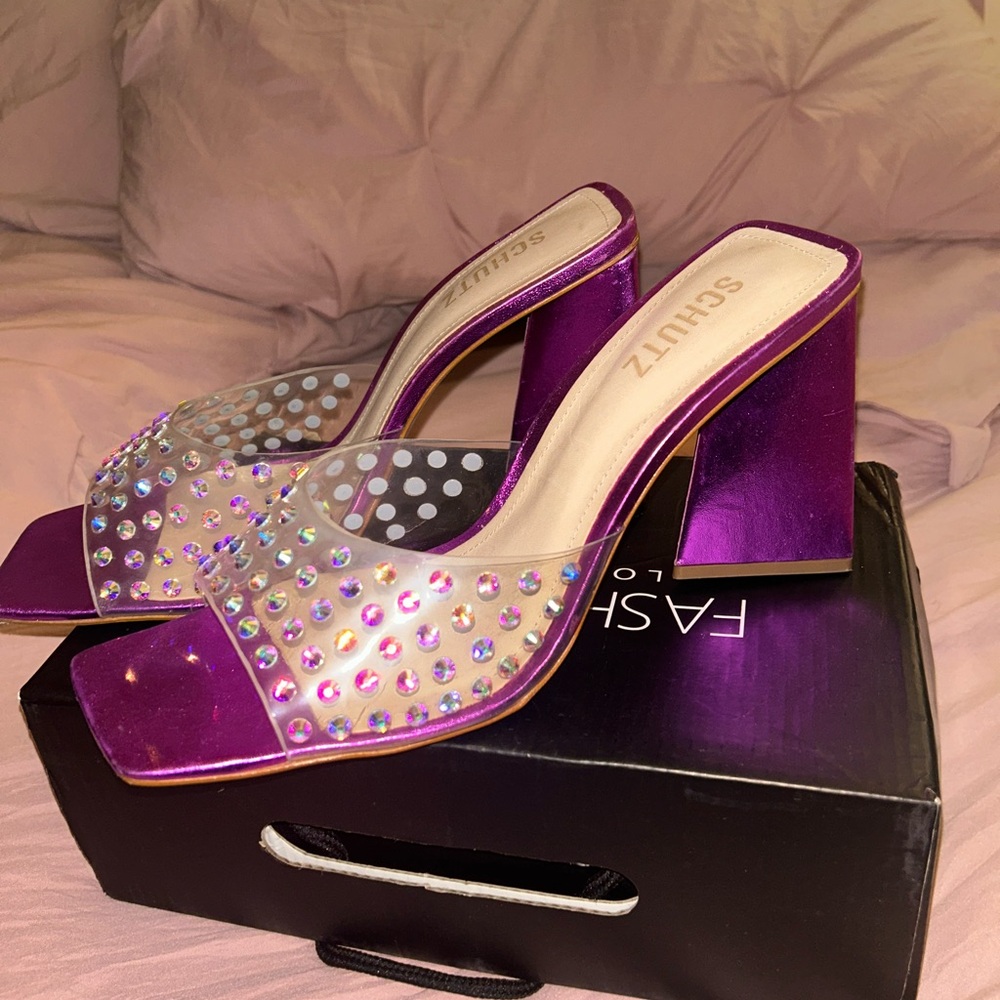 Schutz Purple Block Heels.